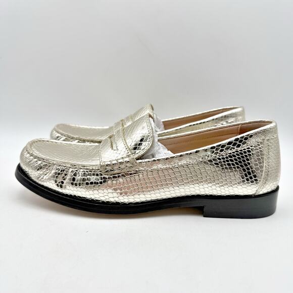 Cole Haan Womens Lana Lux Penny Loafers US 7 Wide Gold Snake Print Leather NIB - Picture 8 of 12